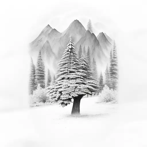 Smoky Mountain Scene With A Tree And A Bear