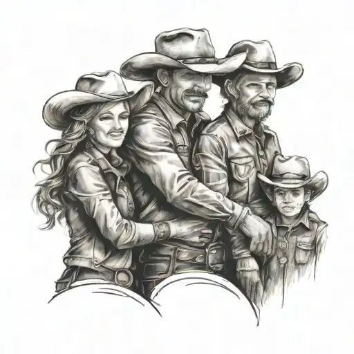 Cowboy Family Holding Hands
