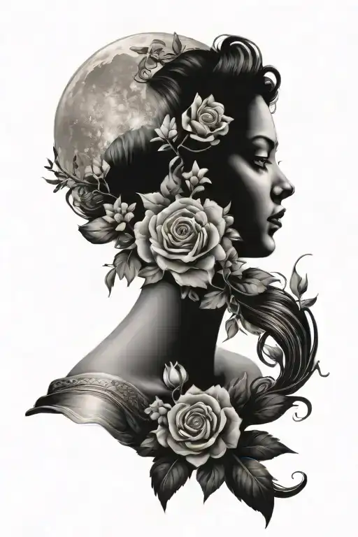 Goddess With Moon And Flowers