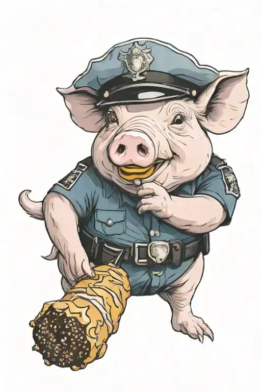 Pig Wearing A Police Uniform Eating A Donut