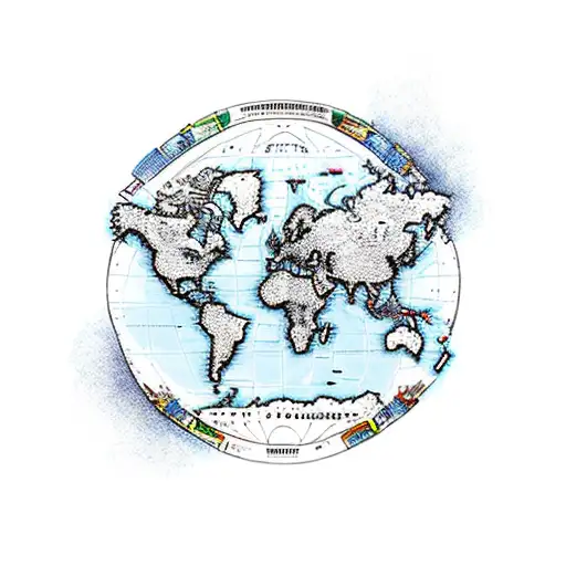 World Map With A Pirate Ship Exploring