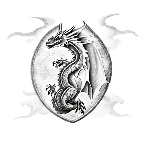 Mystical Dragon Perched On A Shield