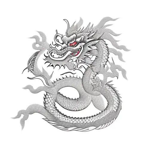 Chinese Dragon With Lily Flowers