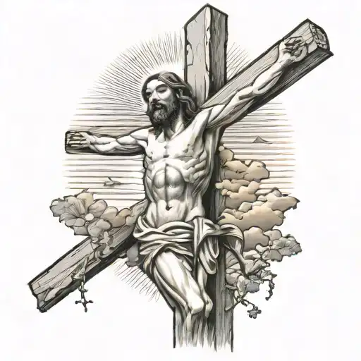 Jesus On The Cross Crusified With Background Of Sunset