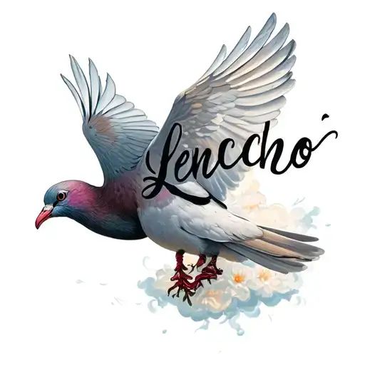 A Dove With The Word Lencho In Script Font And Cloud Shading