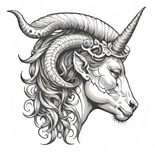 Girl's Face Against The Background Of A Capricorn With The Moon