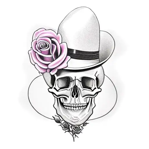 Skull With Top Hat And Roses And Cigar