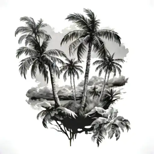 Palm Trees With Background Black And White