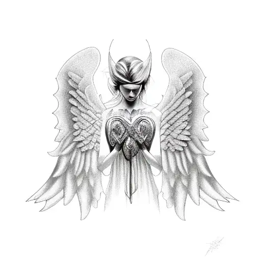 Cloaked Angel With Wide Black Opened Wings