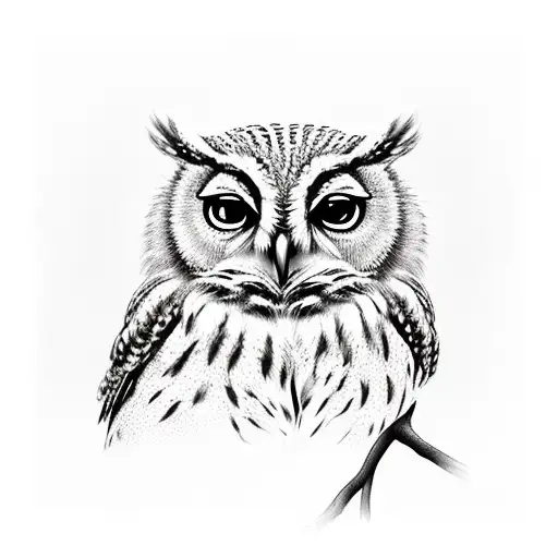 A Realistic Portrait Of A Wise Owl Perched On A Branch With Intricate Patterns