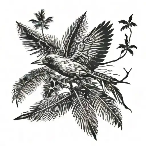 Flying Cardinal And Palm Tree Silhouette