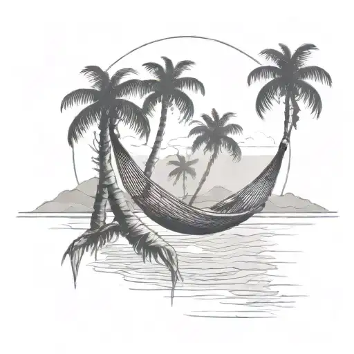 A Serene Beach Scene With A Hammock And Palm Trees For Relaxation Vibes