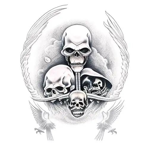 Grim Reaper Inside Graveyard With Big Moon And Crows