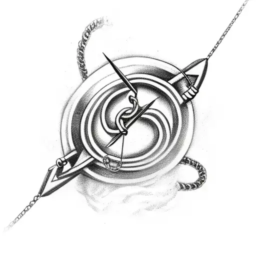 Arrow With Chain Spiraling Around It And A Pocket Watch At The End Of The Chain