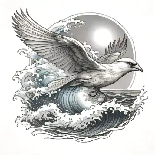 Ocean Wave And Flying Cardinal