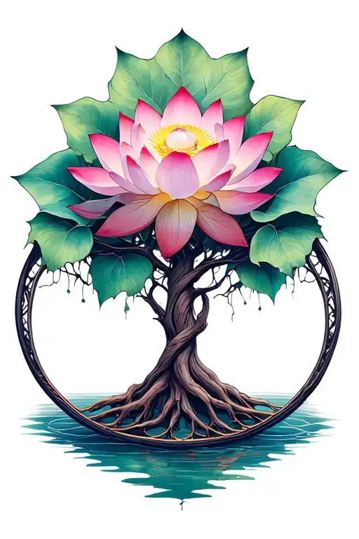 Lotus Flower Tree Of Life Intertwined