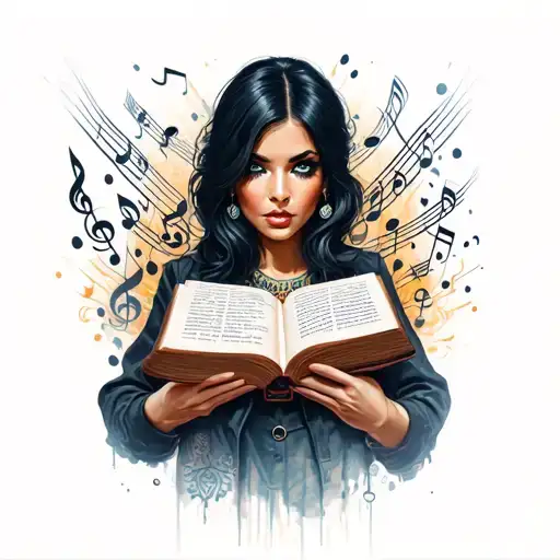 Gangster Girl Holding Open Book Surrounded My Music Notes