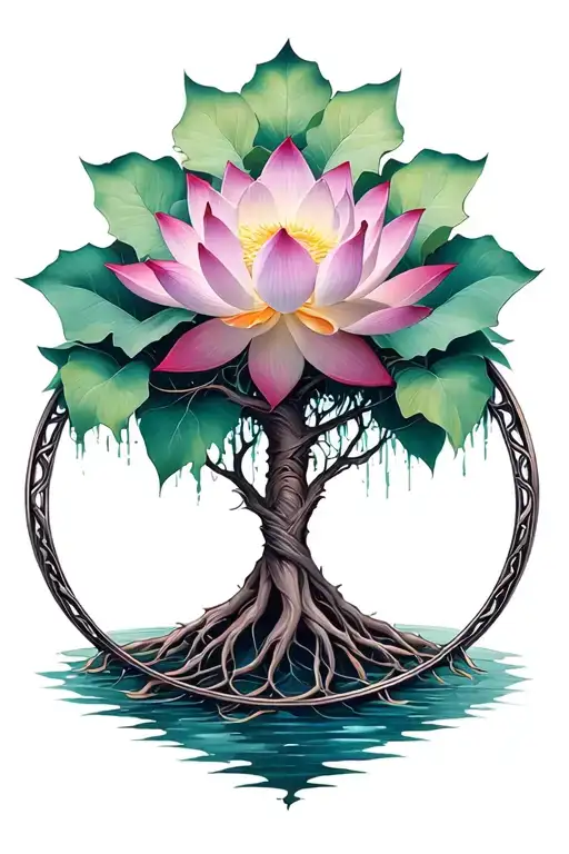 Lotus Flower Tree Of Life Intertwined