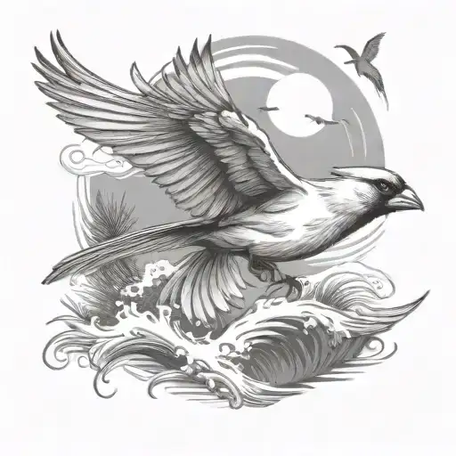 Flying Cardinal And Palm Tree