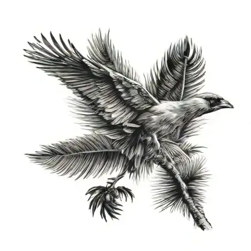 Flying Cardinal And Palm Tree