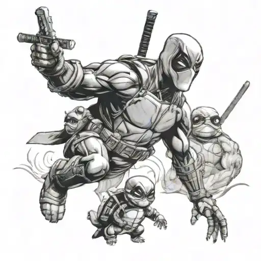 Raphael Ninja Turtle And Deadpool