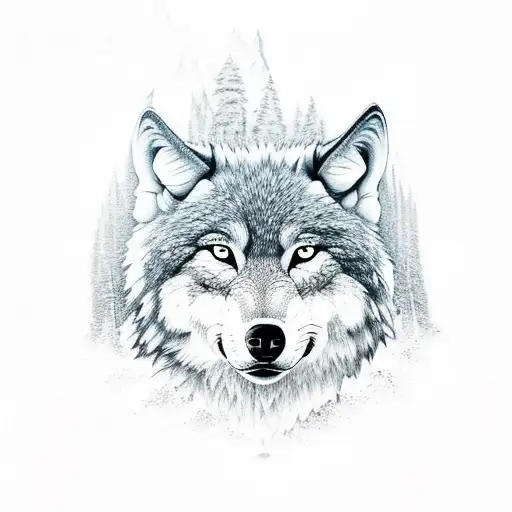 Whole Body Wolf With A Mountain Scene