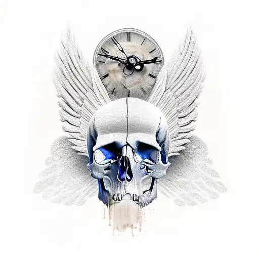 Wings Skull Clock Mountains