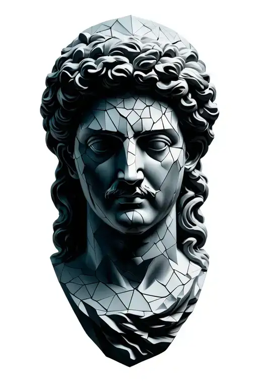 Greek Statue Head Bust Cracked Geometry Spirit Totem