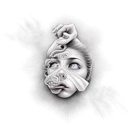 Hand Wiping A Tear From Someones Face With Heaven And Clouds Above