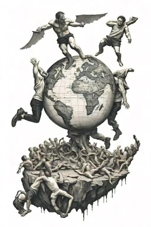 Atlas Holding Up The World Surrounded By People Mocking Him