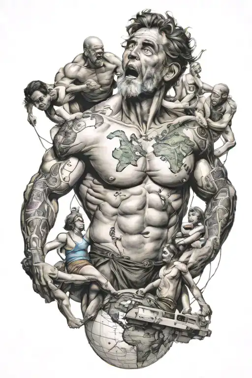 Atlas Holding Up The World Surrounded By People Mocking Him