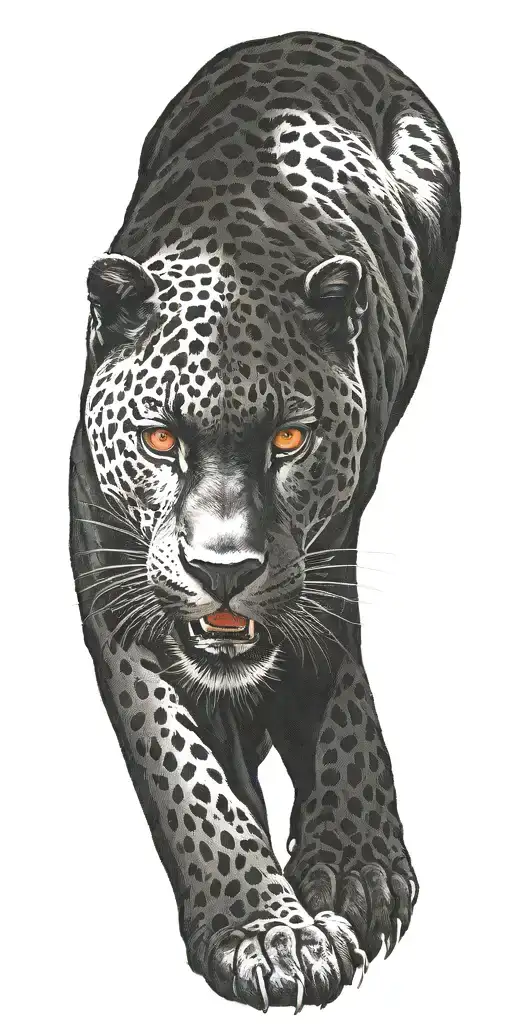 Black Jaguar With Red Eyes No Spots Sitting Up Straight