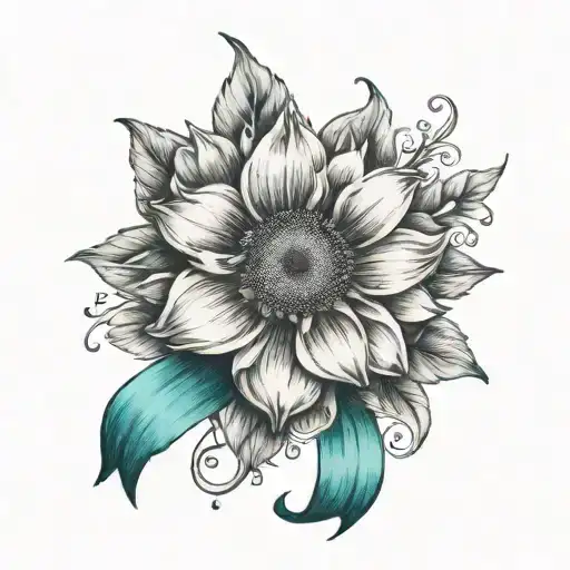 Sunflowe With Teal Cervicl Cancer Ribbon Wrapped