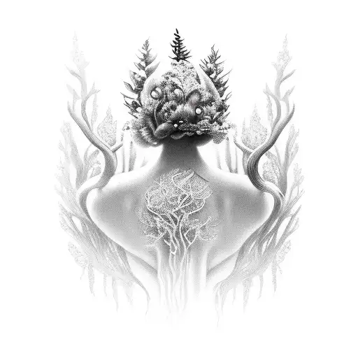 Blonde Girl Standing In Whimsical Dark Forest