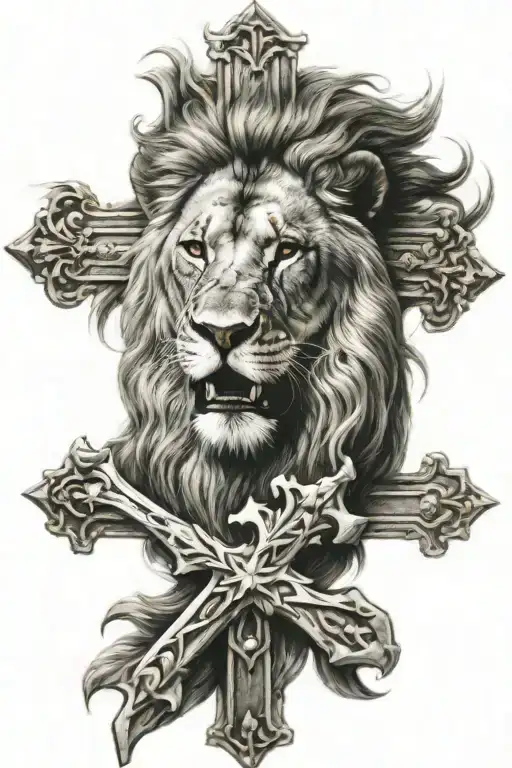 Lion With Cross Surrounded