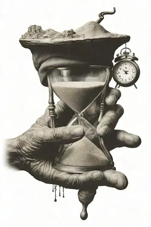 Old Person Hand Holding Sand Clock