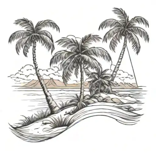 Beach Scene With Palm Trees
