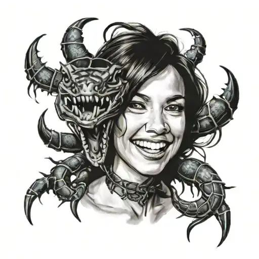 Women Smile And A Scorpion Crewling Out Of Her Mouth