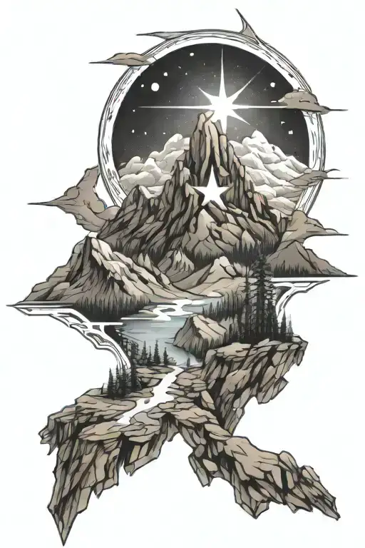 Moutain With Cardinal Point Star