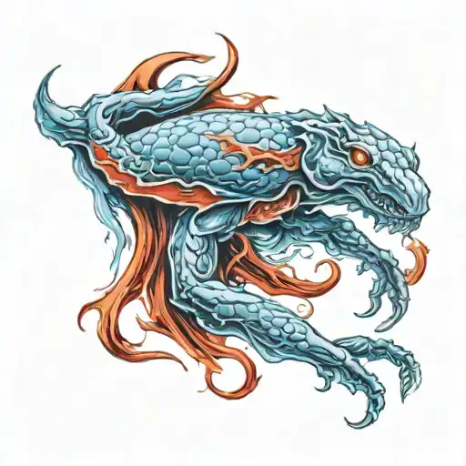 Cancer Zodiac 69 With Blue And Red Flames Left Arm Sleeve