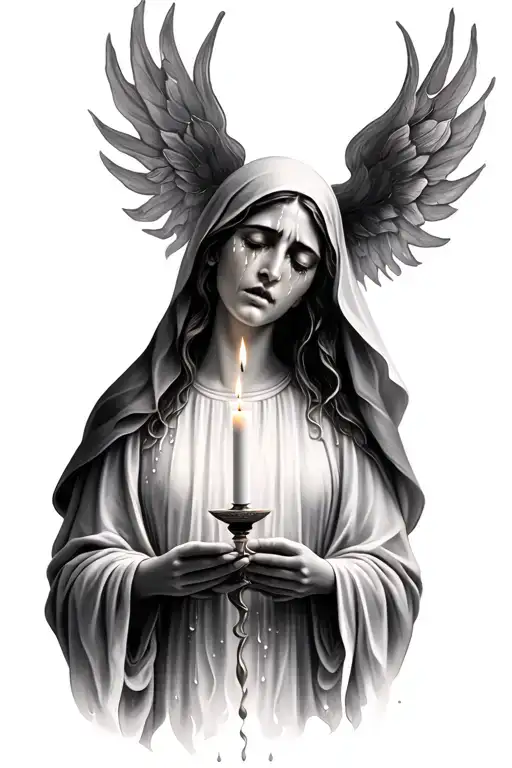 Mother Maria Crying Woman With Tears Flowing And Shining Candles