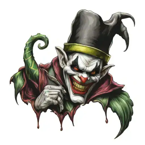 The Evil Jester Who Laughs And Takes Off His Mask With Mountains