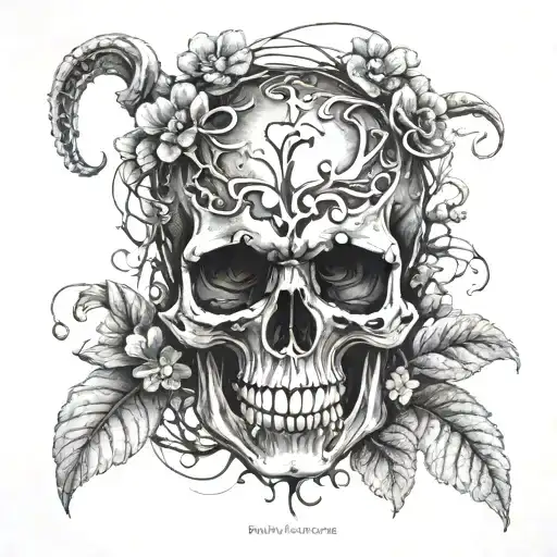Black Skull With A Figure Eight In The Forehead And Smoldering Clover In The Teeth