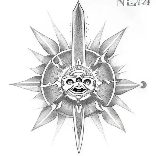 Midevil Sword With Sun And Numbers 444
