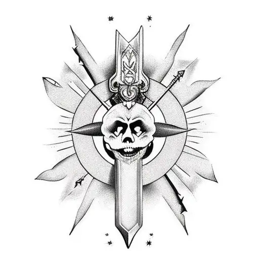 Midevil Sword With Sun Behind It At Towards The Top And Numbers 444