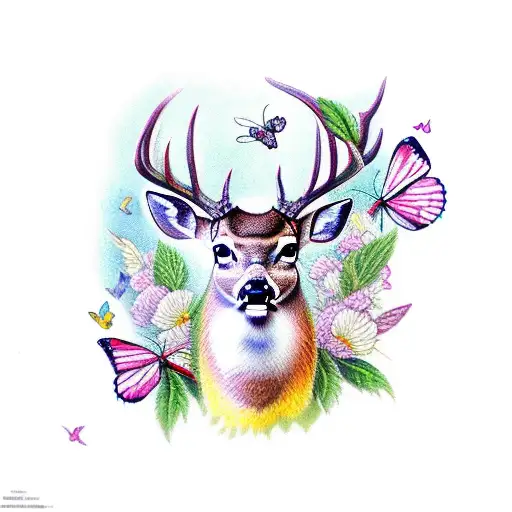 A Deer With A Butterfly On Nose