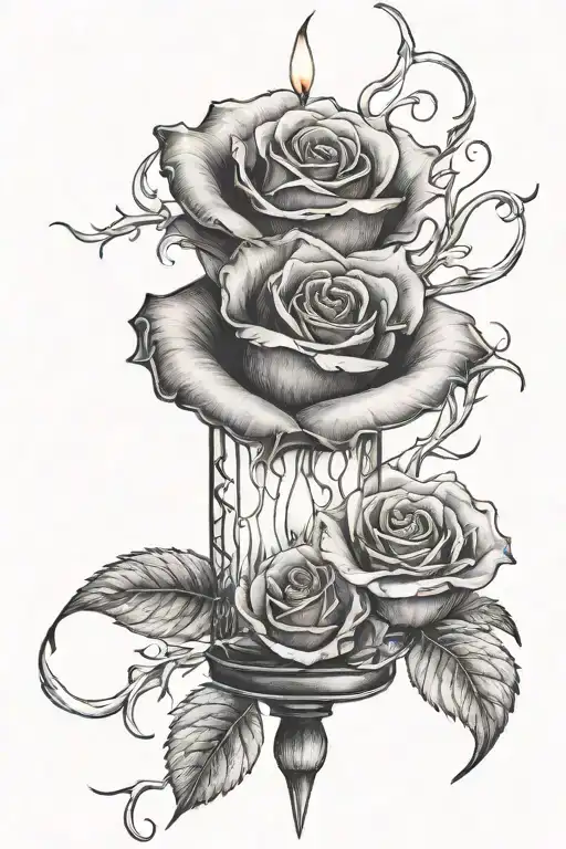 Burning Candle With Rose Intertwined