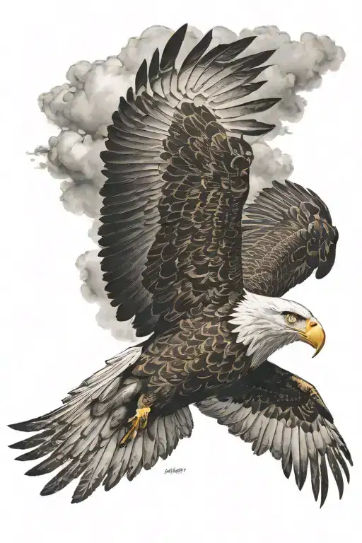 An Eagle Flying Into Heaven With Clouds