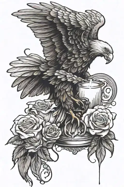 A Eagle With A Candle With Roses Intertwined