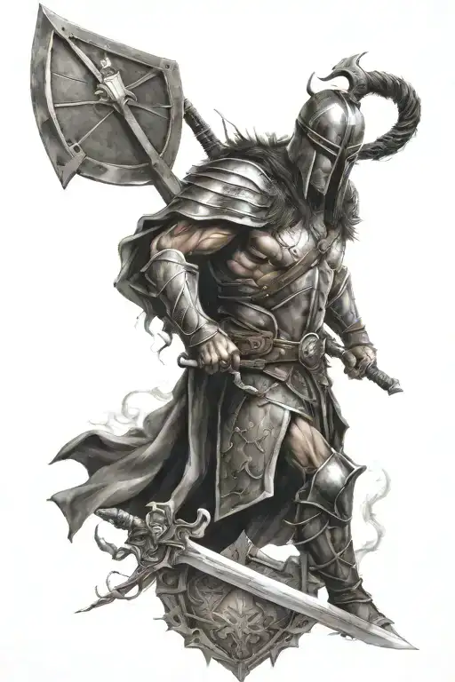 Partan Warrion Under Lighning Bolts With A Shield And A Sword